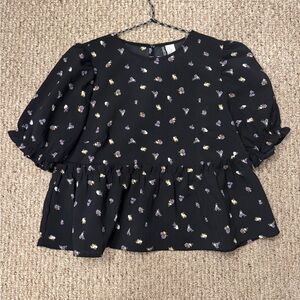 Floral Black Cottagecore Women's Top